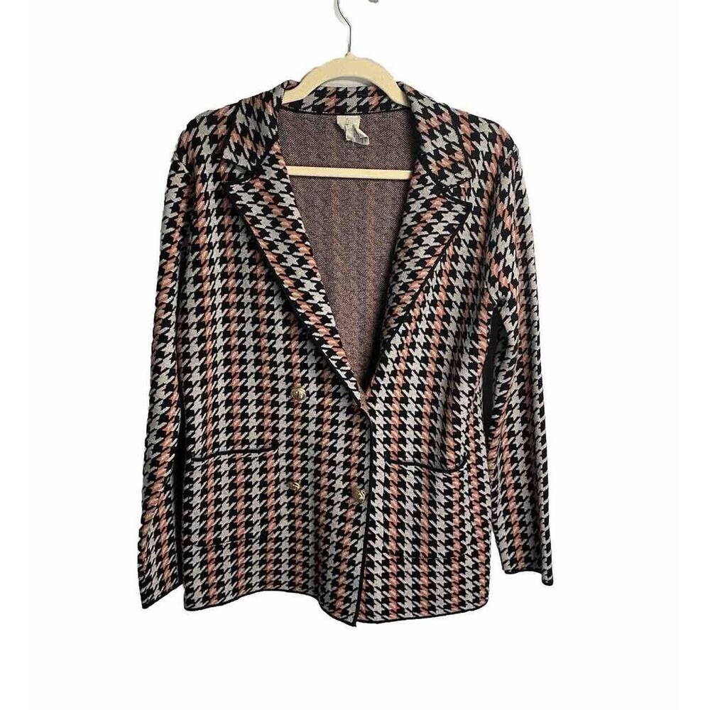 Joie Womens Knit Pink/Black Houndstooth‎ Check Blazer Double Breasted Medium